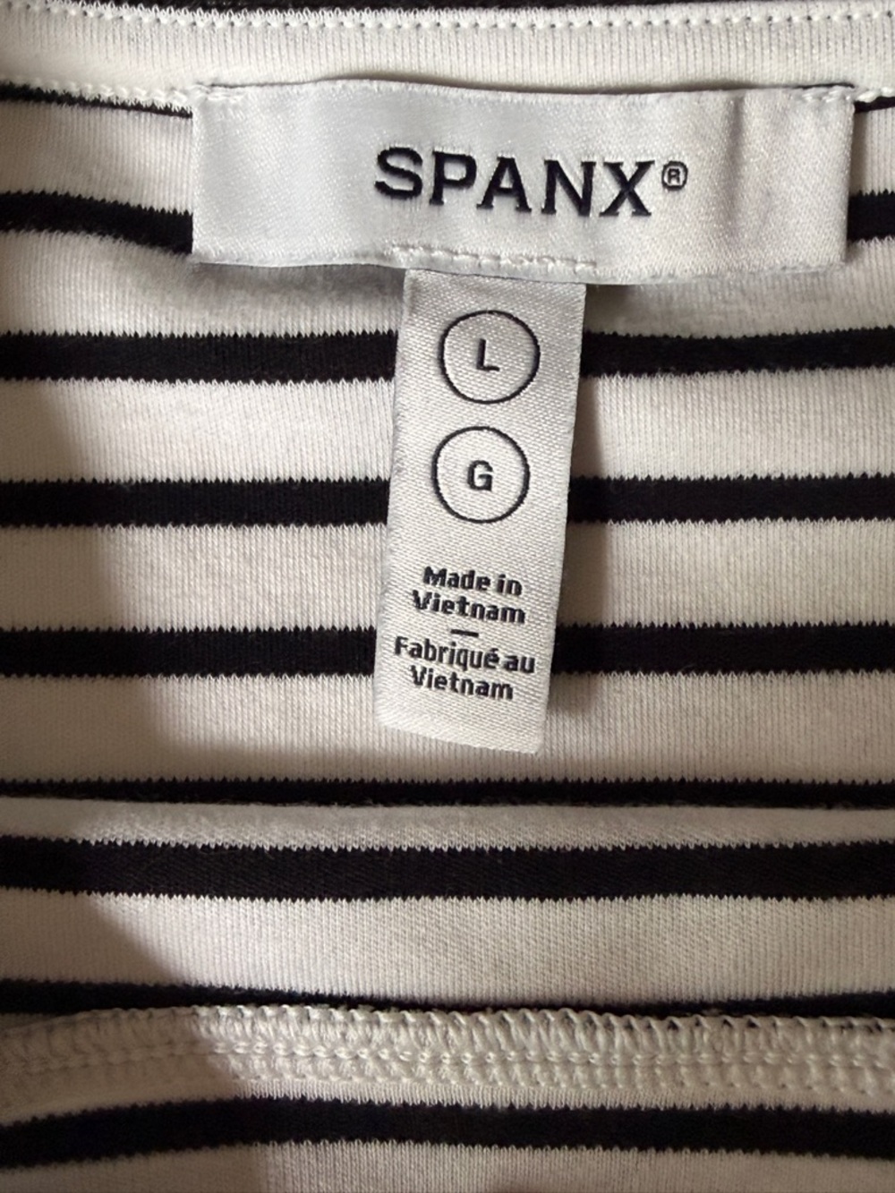 Spanx 100% Cotton Black and White Striped Crewneck Long Sleeve Tee, Large - Picture 2 of 6